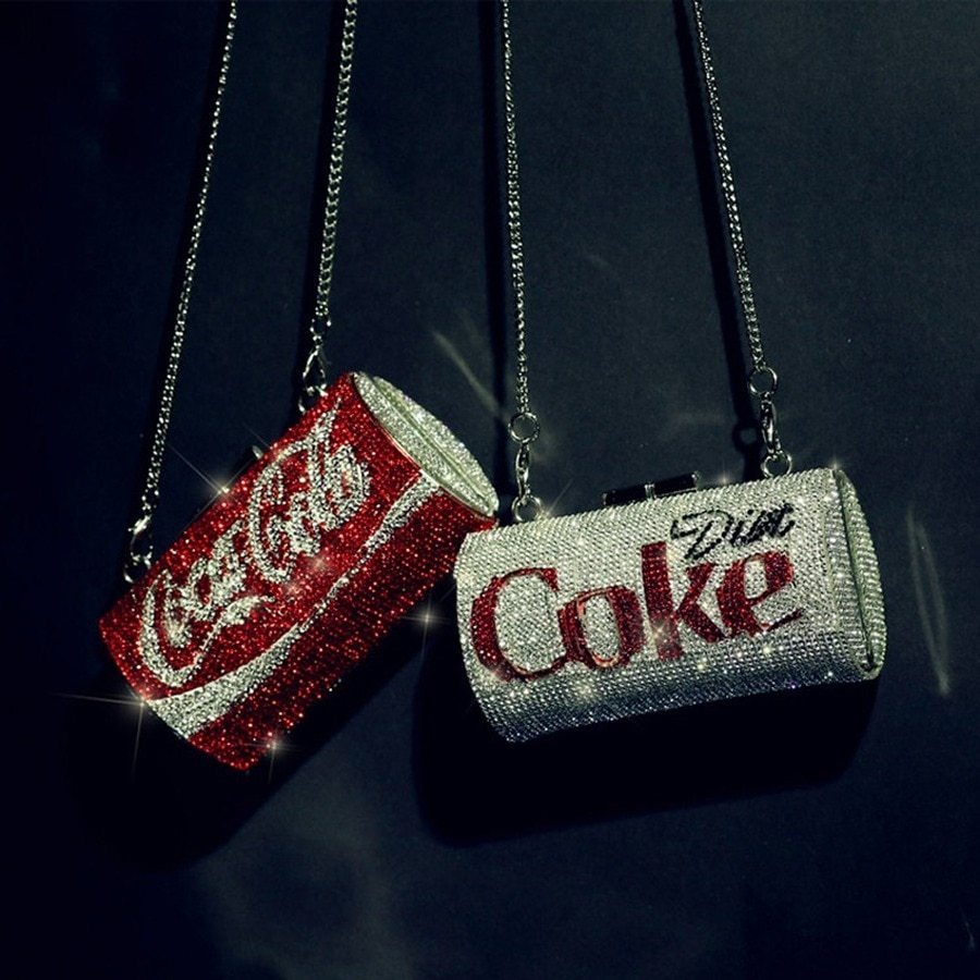 Rhinestone Cola Can Clutch - Silver & Red Crystals
